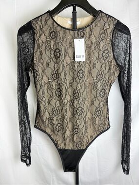 Bar III Black Lace Long-Sleeve Bodysuit s